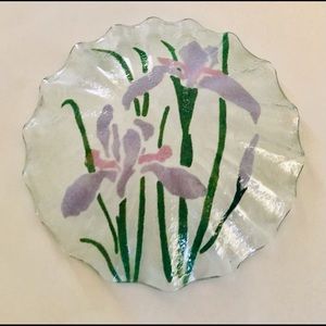 New Glass Bowl Flowers Pink White Hand Painted 8”